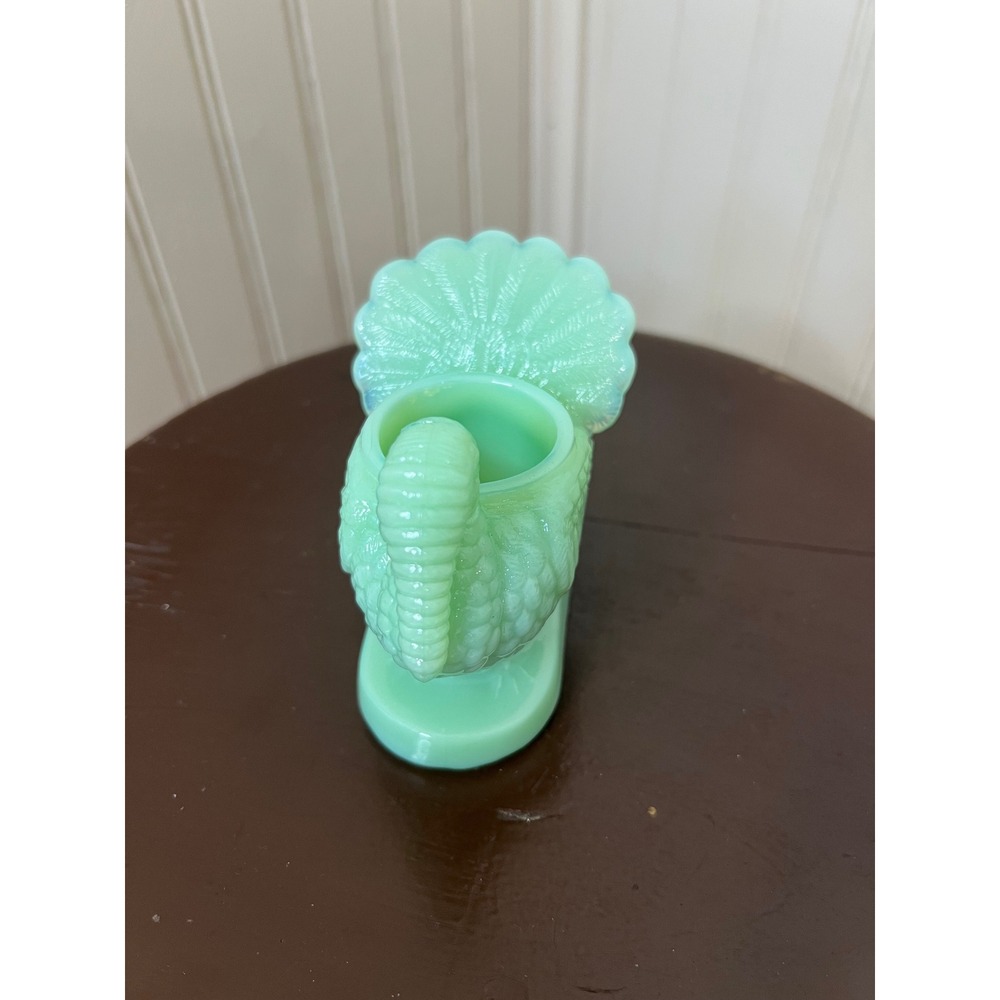 Mosser Jadeite Glass Turkey Toothpick Holder Thanksgiving Green Opaque Decor